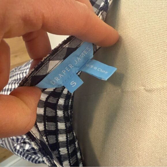 [Draper James] Navy Blue and White Ruffled Gingham Midi Sundress - Size Small - Picture 4 of 4